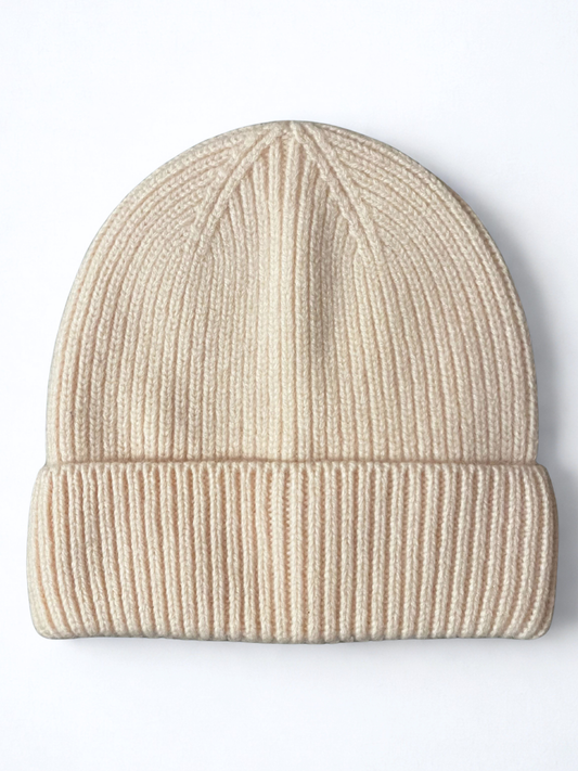 Knitted Merino Wool Beanie, Seashell White