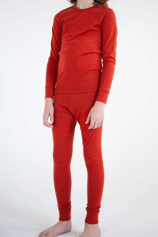 Kids' Merino Wool Base Layer, Red Clay