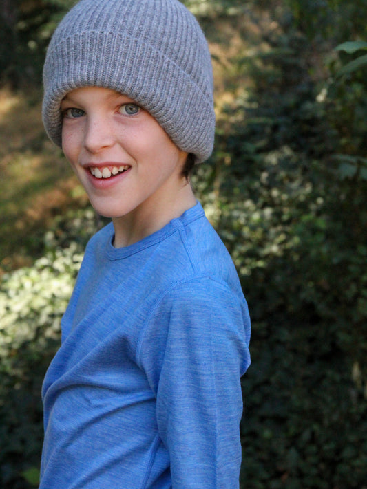 Kids' Merino Wool Base Layer, Lake Blue