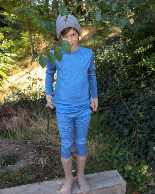 Kids' Merino Wool Base Layer, Lake Blue