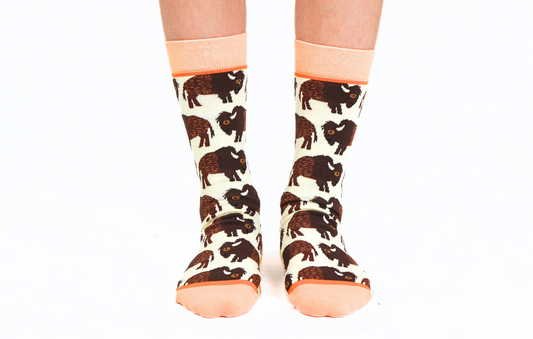 Kids' Cotton Crew Socks, Bison