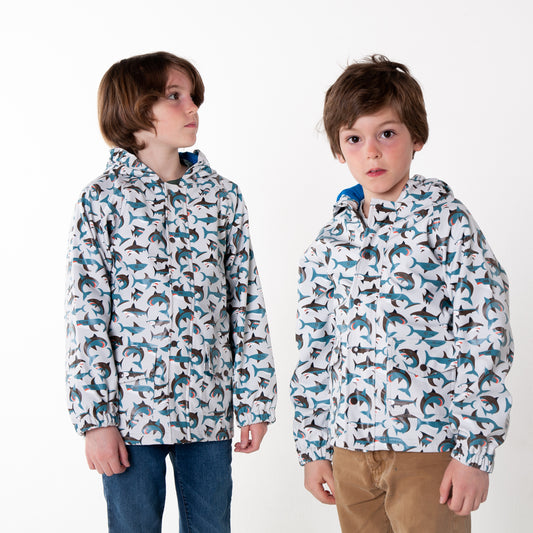 Lined Rubber Rain Jacket, Shark Frenzy (runs large, recommend sizing down)