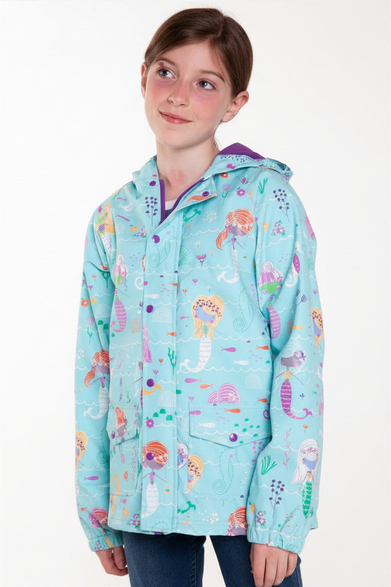 Lined Rubber Rain Jacket, Mermaid (runs large, recommend sizing down)