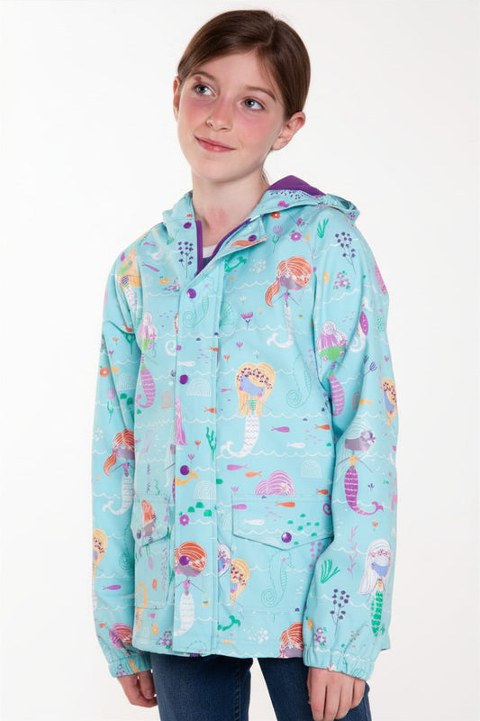 Lined Rubber Rain Jacket, Mermaid (runs large, recommend sizing down)