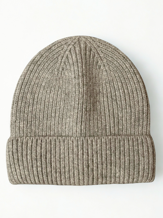 Knitted Merino Wool Beanie, Pebble Gray