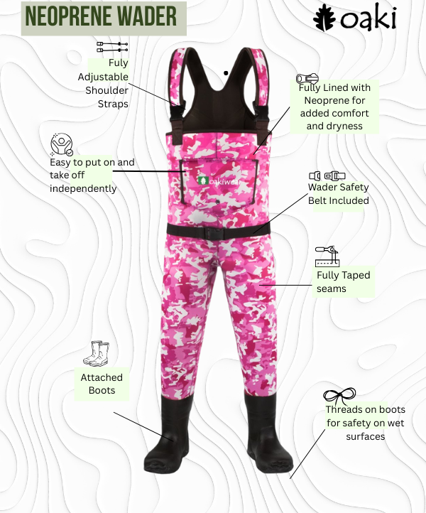 Children's Neoprene Waders, Pink Camo