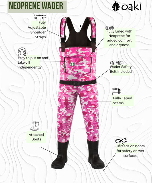 Children's Neoprene Waders, Pink Camo