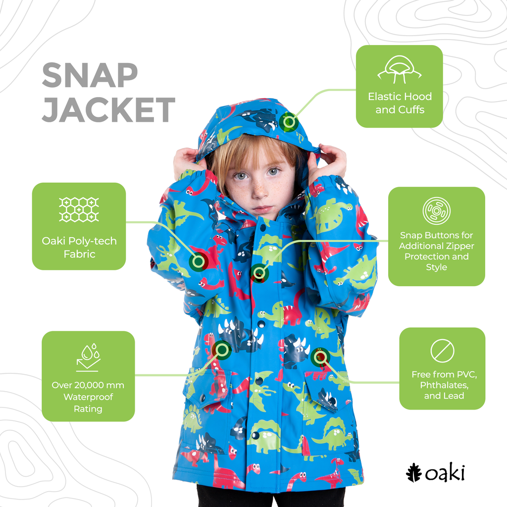 Dinosaurs Children s Rain Jacket w Soft Lining Easy on Snaps OAKI