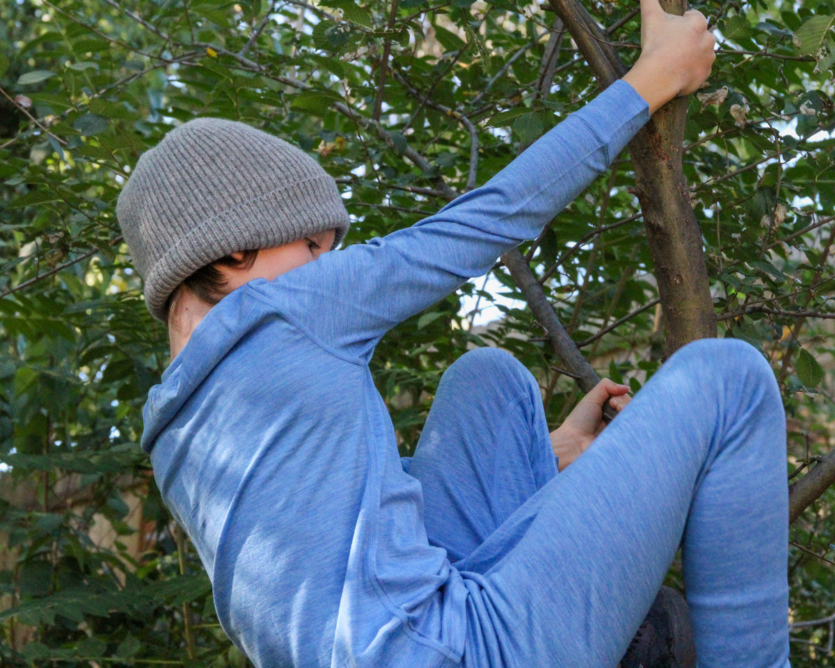 Kids' Merino Wool Base Layer, Lake Blue