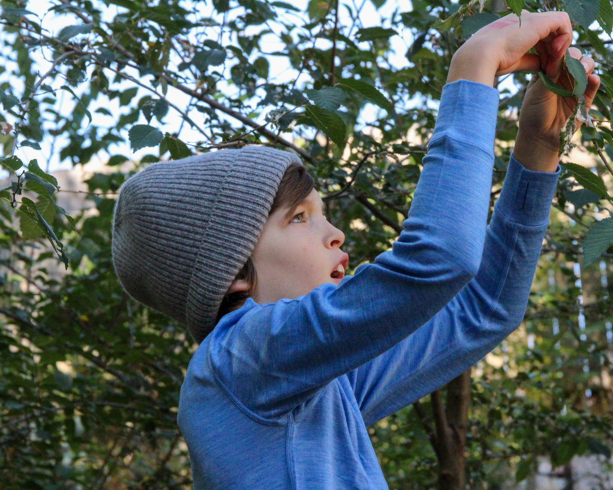 Kids' Merino Wool Base Layer, Lake Blue