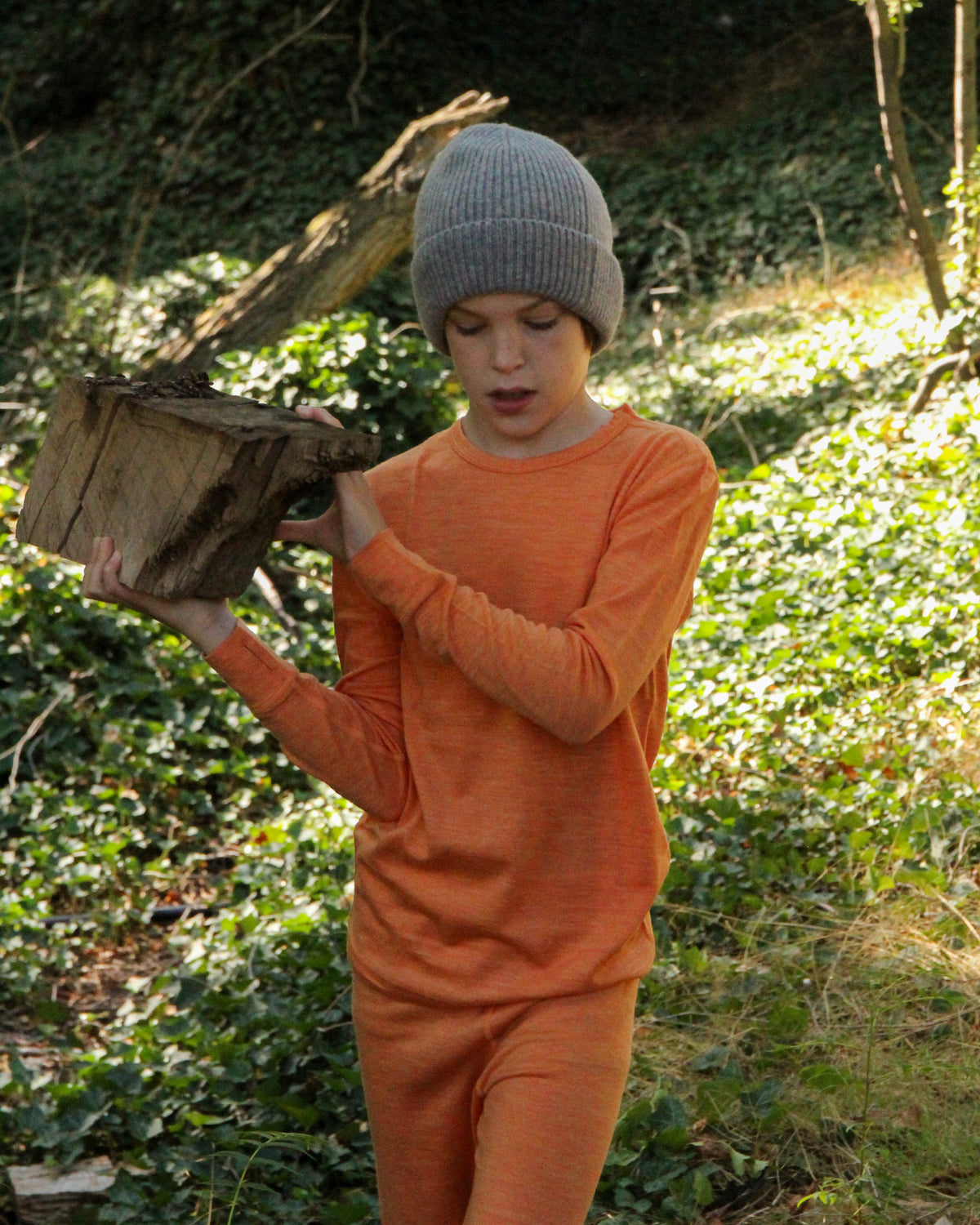 Kids' Merino Wool Base Layer, Sunset Orange