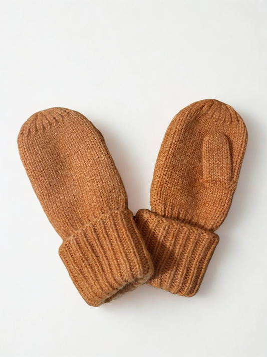 Knitted Merino Wool Mittens, Driftwood Brown