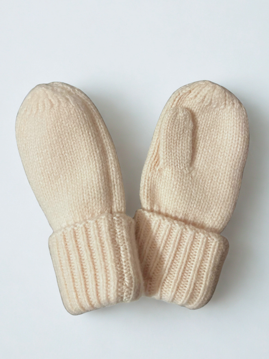 Knitted Merino Wool Mittens, Seashell White