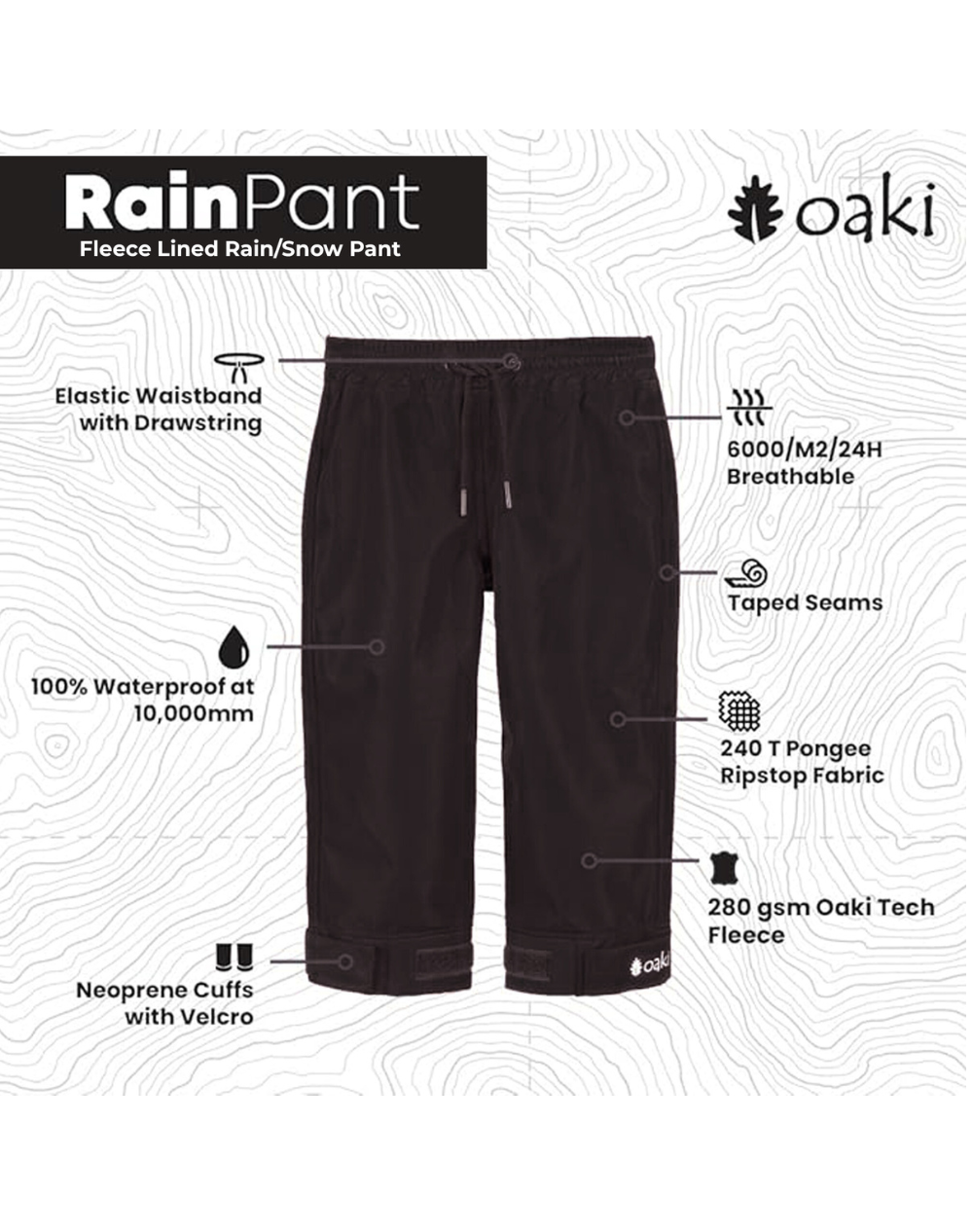 Children's Fleece-lined Rain/Snow Pants, Black
