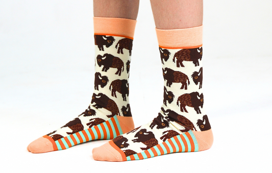 Kids' Cotton Crew Socks, Bison