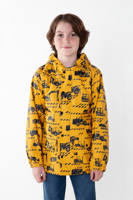 Lined Rain Jacket, Construction Vehicles (runs large, recommend sizing down)