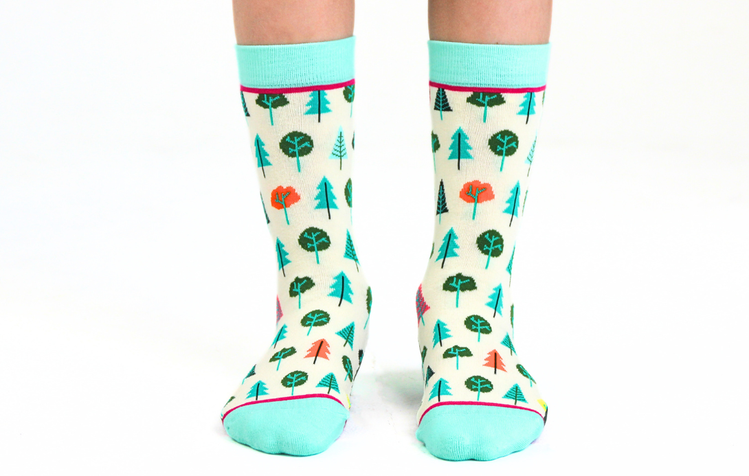 Kids' Cotton Crew Socks, Little Trees