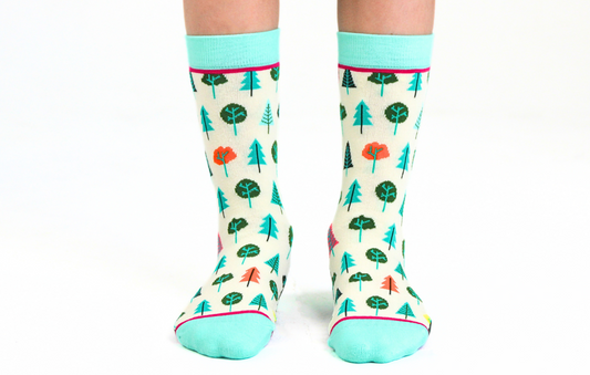 Kids' Cotton Crew Socks, Little Trees