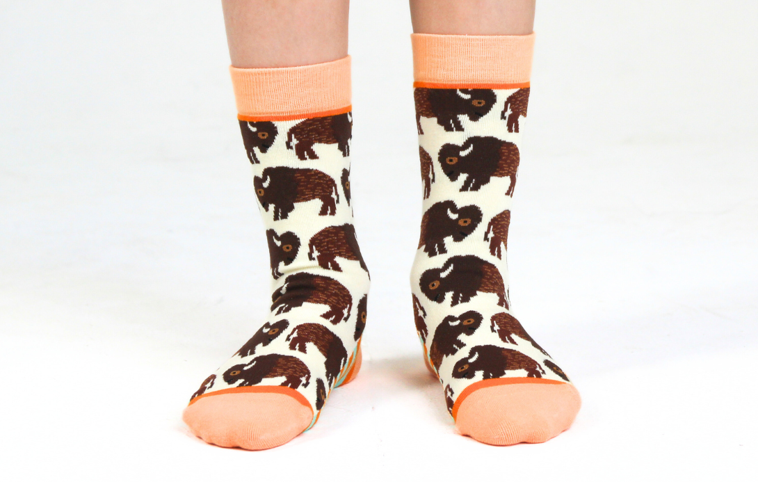 Kids' Cotton Crew Socks, Bison