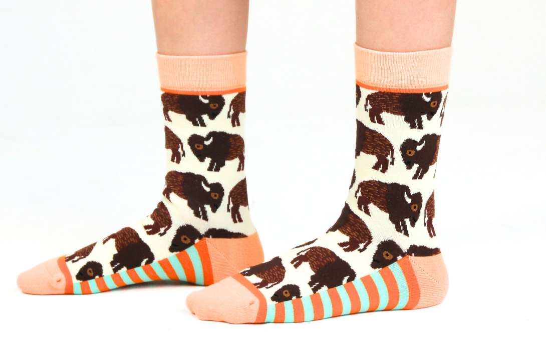 Kids' Cotton Crew Socks, Bison