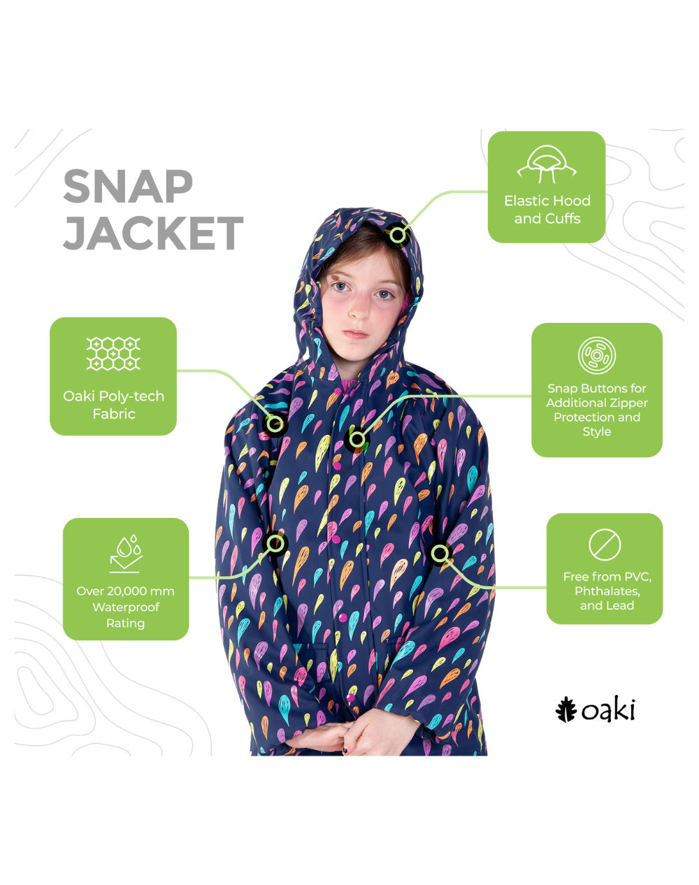 Lined Rain Jacket, Colorful Raindrops (runs large, recommend sizing down)