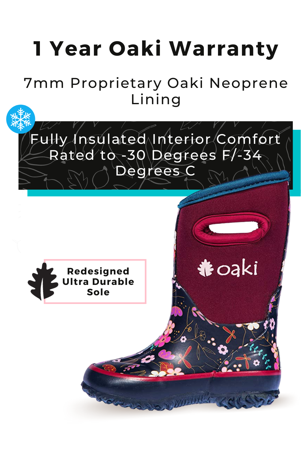 Midnight Floral Neoprene Rain Snow Boots OAKI