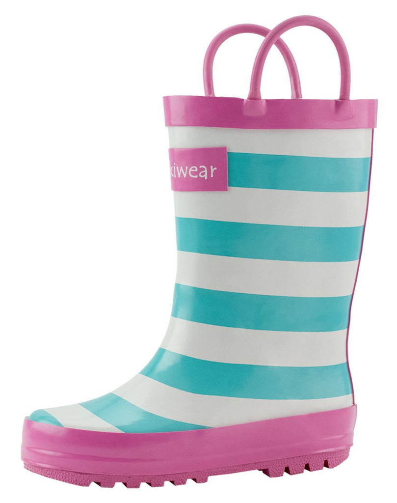 Pink and green striped rain boots Clearance